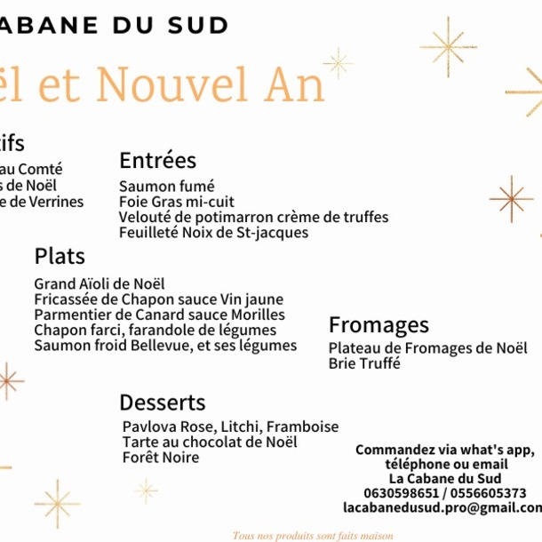 La Cabane du Sud - Menu de fêtes 